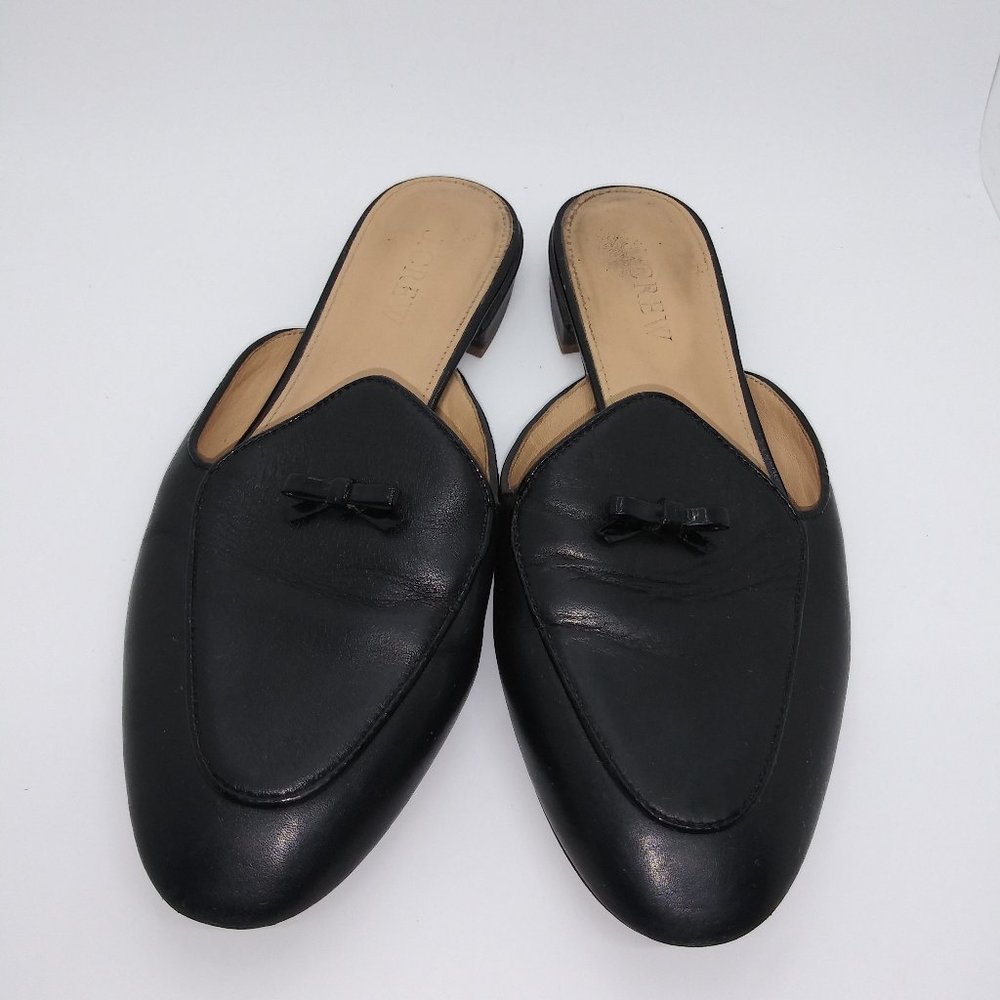 J.Crew Black Piped Pointed-Toe Bow 6.5 Slides View 2